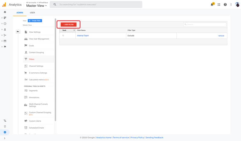 Google Analytics - Add Filter