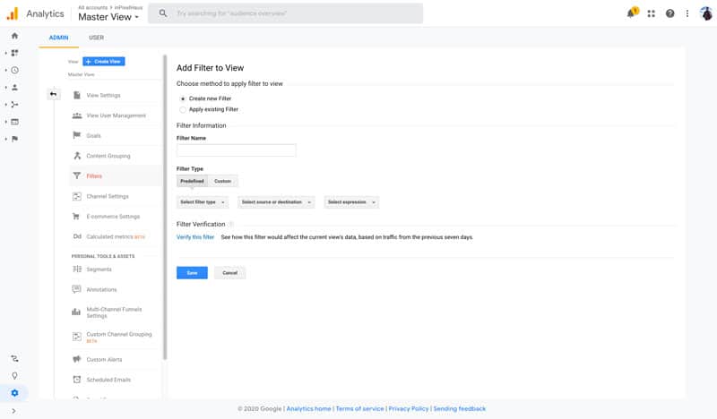 Google Analytics - Define Filter Settings