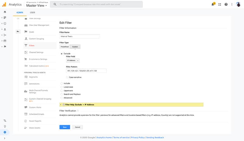 Google Analytics - Custom Filter