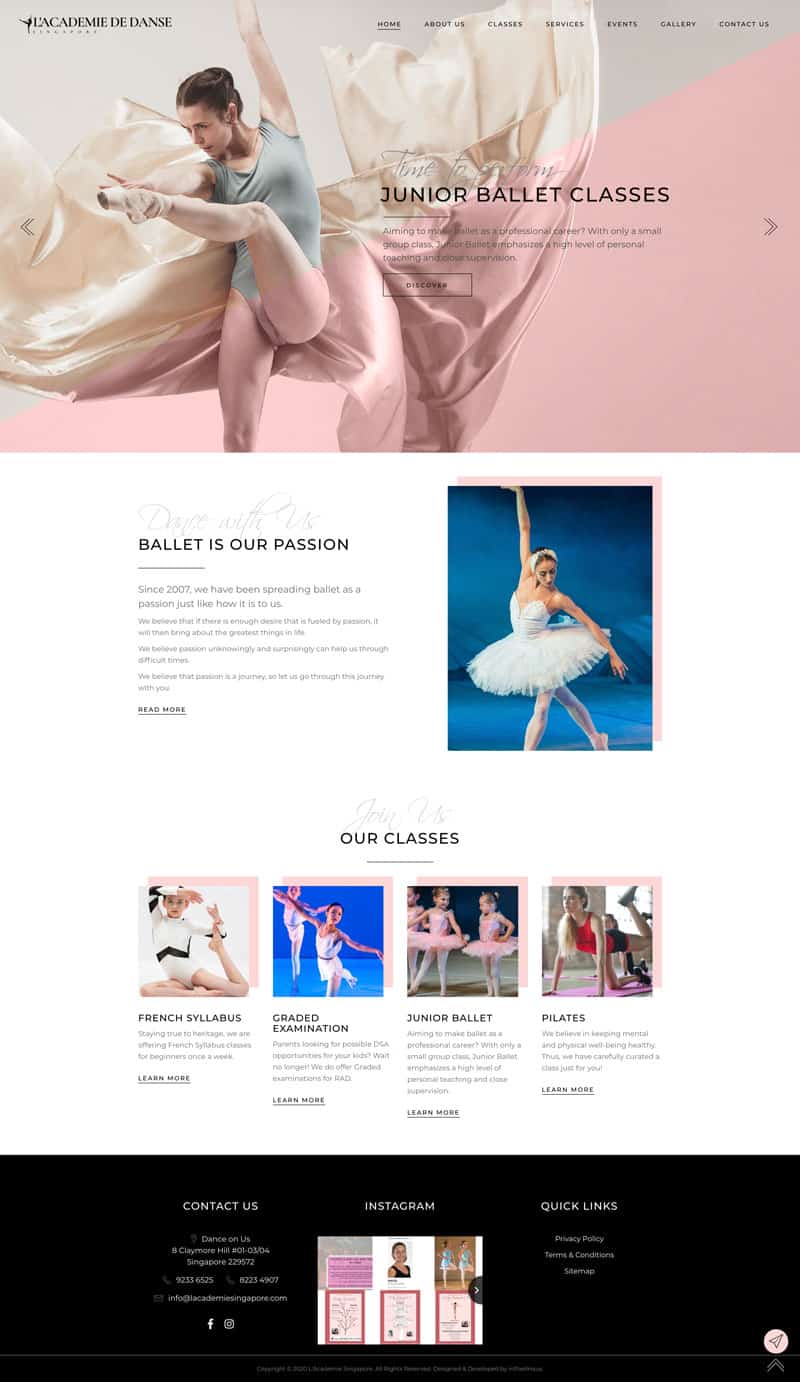 L'Academie de Danse Singapore Website Development