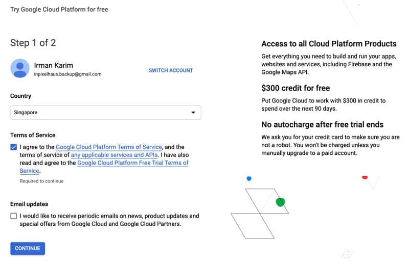 Google Cloud Platform User Info Step 1