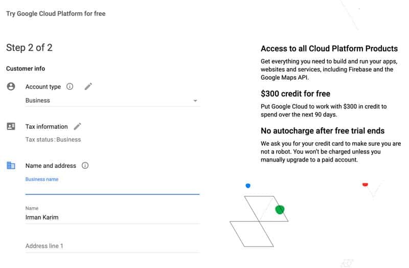 Google Cloud Platform User Info Step 2