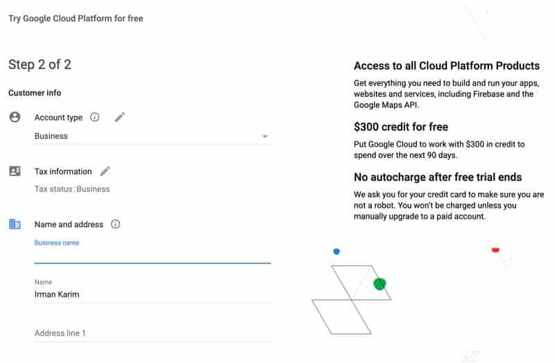 Google Cloud Platform User Info Step 2